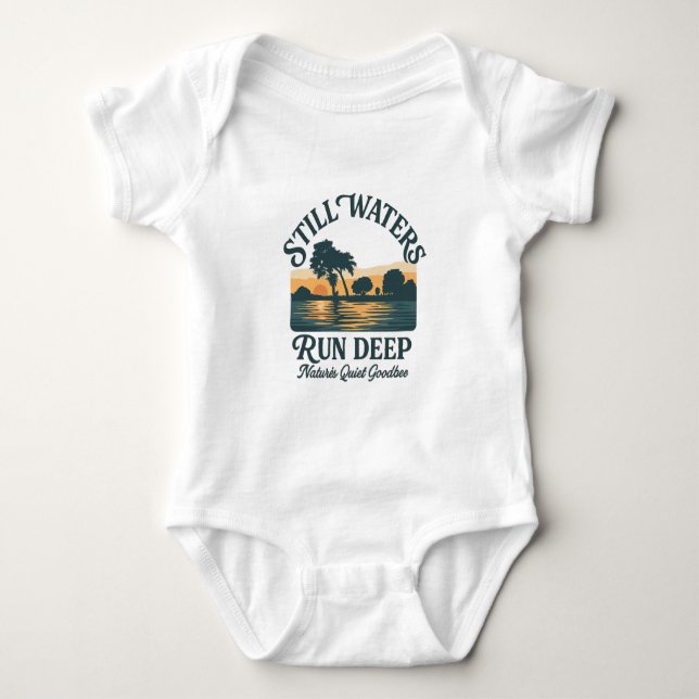 Still Waters Run Deep – Nature Landscape Baby Bodysuit (Front)