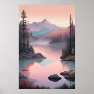 Still Waters – Serene Mountain Lake Sunset Print