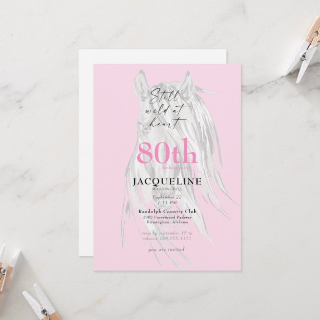 Still Wild at Heart 80th Birthday For Her Invitation (Front/Back In Situ)