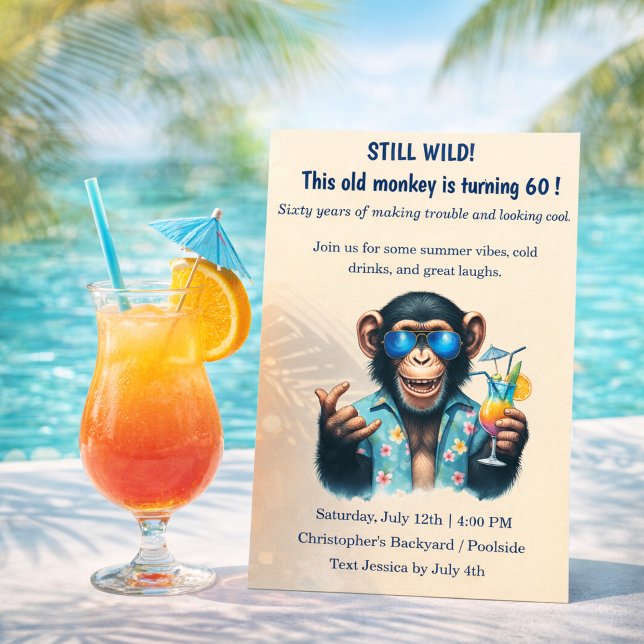 Still Wild Old Monkey turning 60 Funny Birthday Invitation (Still Wild Old Monkey turning 60 Funny Birthday Invitation)