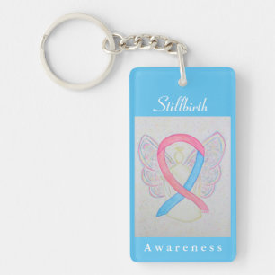Stillbirth Awareness Ribbon Angel Keychain