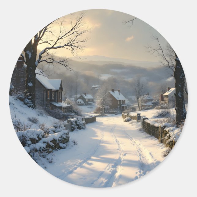 Stillness After Snowfall – Winter Landscape Classic Round Sticker (Front)