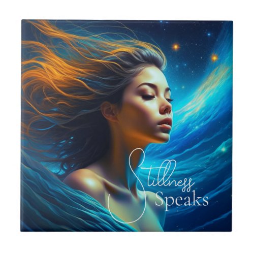 Stillness Speaks  Meditation Celestial Art Ceramic Tile