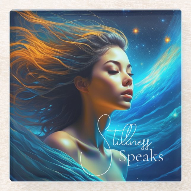 Stillness Speaks | Meditation Celestial Art Glass Coaster (Front)