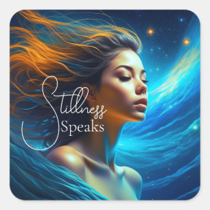 Stillness Speaks Meditation Celestial Art Square Sticker