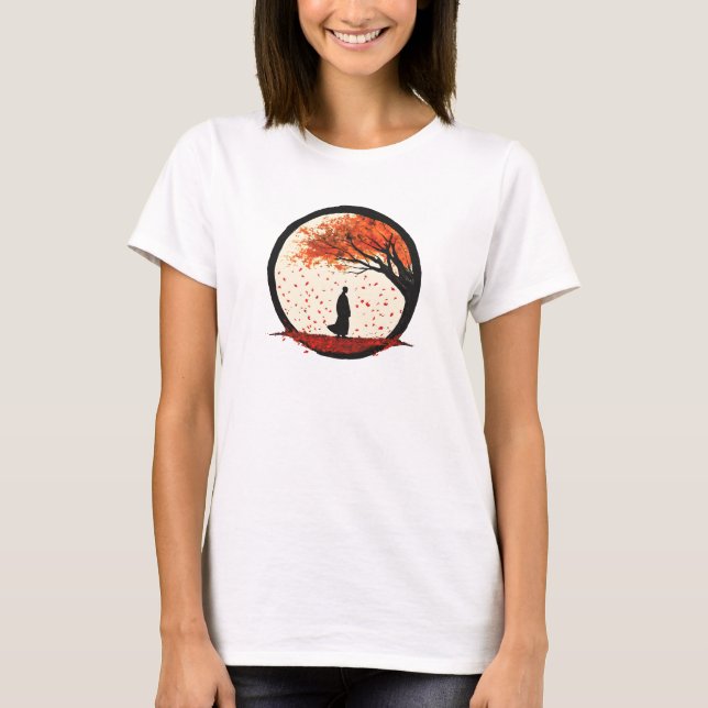 Stillness Zen Circle Autumn Falling Leaves T-Shirt (Front)