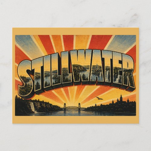 Stillwater Minnesota River Bluffs Waterfall Art Postcard