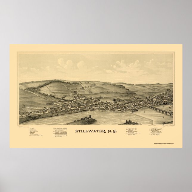 Stillwater, NY Panoramic Map - 1889 Poster (Front)