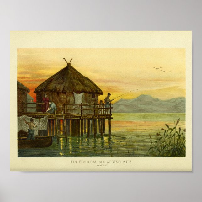 Stilt House Water Color Sunset Print (Front)