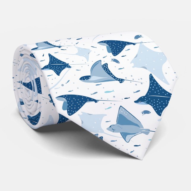 Sting ray manta ray fish pattern neck tie (Rolled)