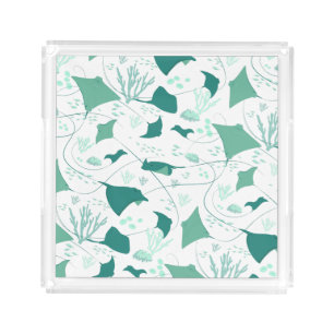 Stingray and Manta Rays Blue Underwater Scene Acrylic Tray