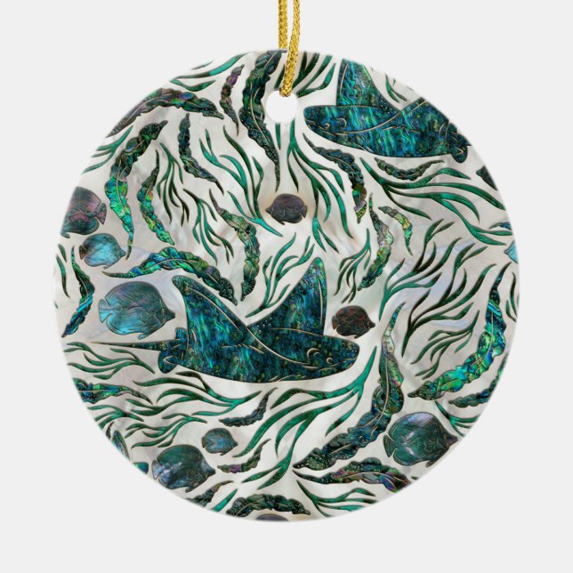 Stingray and Scat fish pattern Abalone Ceramic Ornament (Front)
