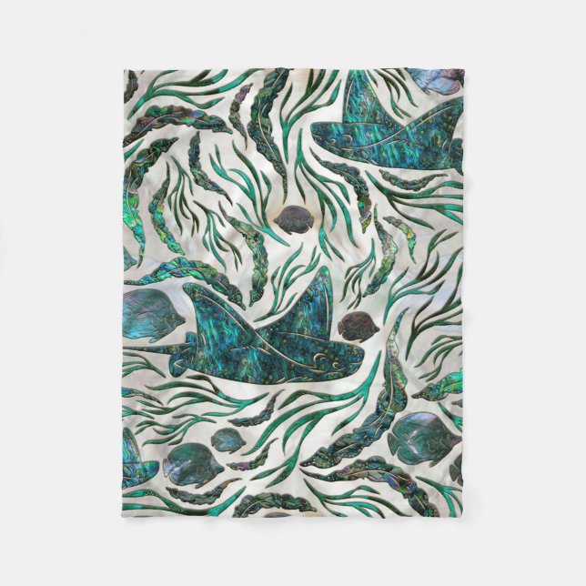 Stingray and Scat fish pattern Abalone Fleece Blanket (Front)