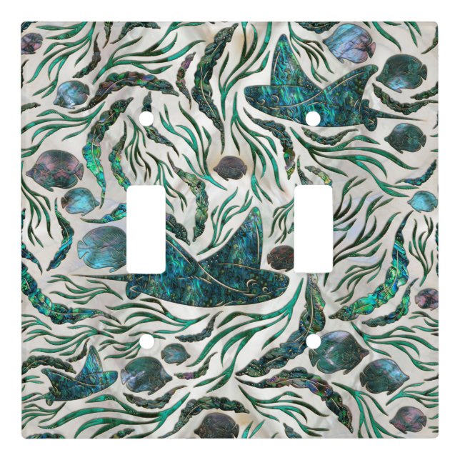 Stingray and Scat fish pattern Abalone Light Switch Cover (Front)