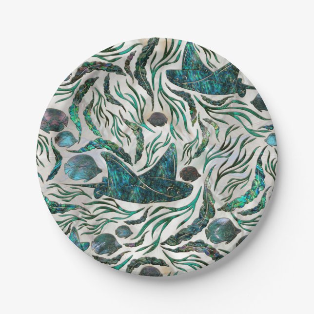 Stingray and Scat fish pattern Abalone Paper Plates (Front)