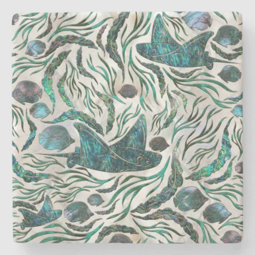 Stingray and Scat fish pattern Abalone Stone Coaster