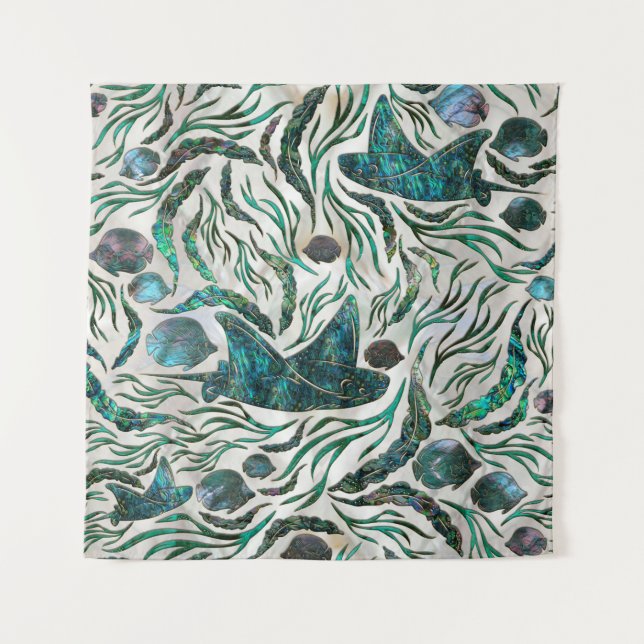 Stingray and Scat fish pattern Abalone Tapestry (Front)