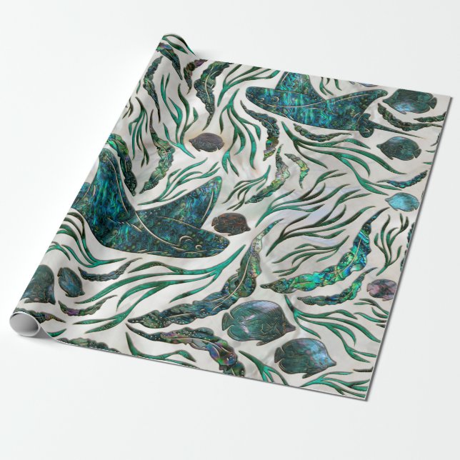 Stingray and Scat fish pattern Abalone Wrapping Paper (Unrolled)