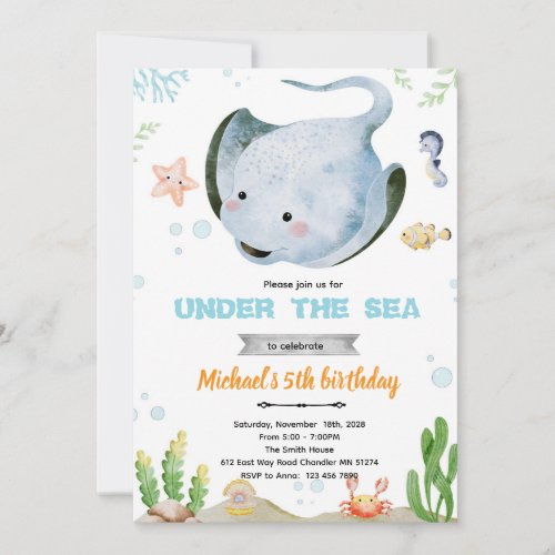 Stingray birthday party invitation