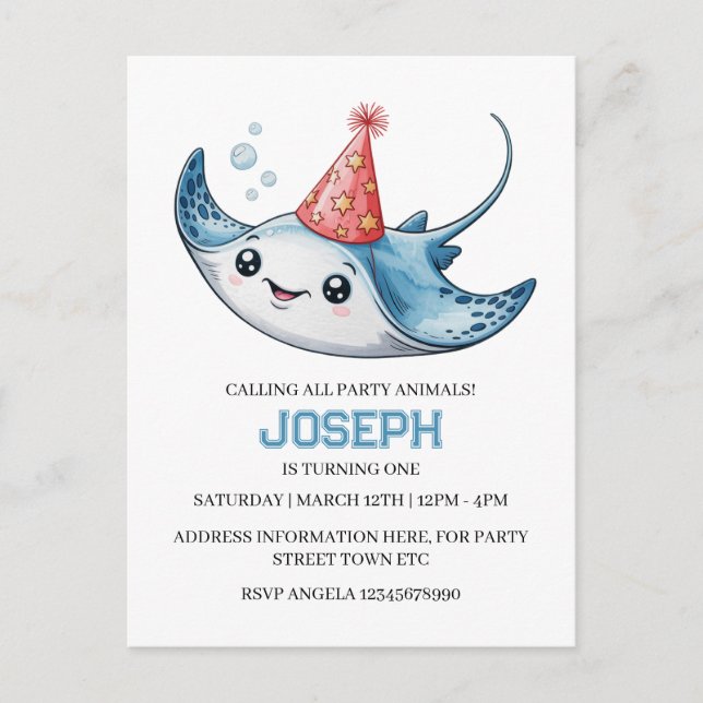 Stingray Birthday Party Invitation Invite Pool (Front)