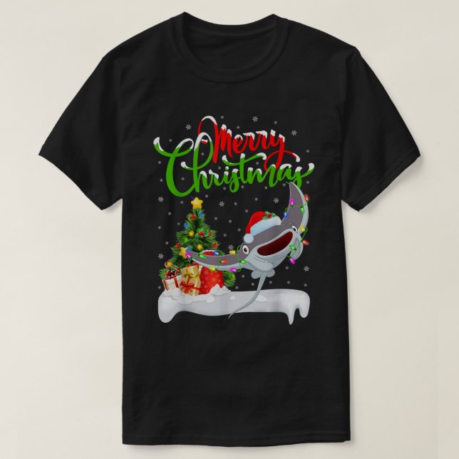 Stingray Fish Lover Xmas Lighting Stingray Christm T-Shirt (Design Front)
