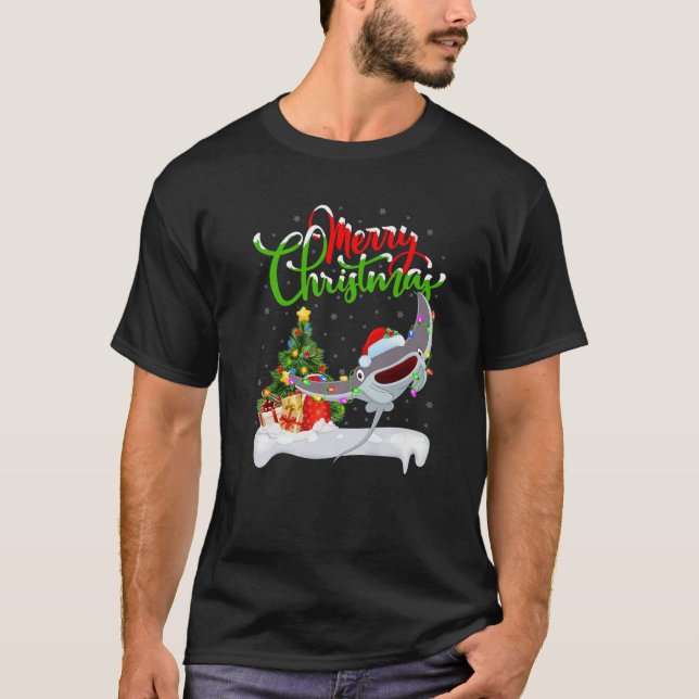 Stingray Fish Lover Xmas Lighting Stingray Christm T-Shirt (Front)