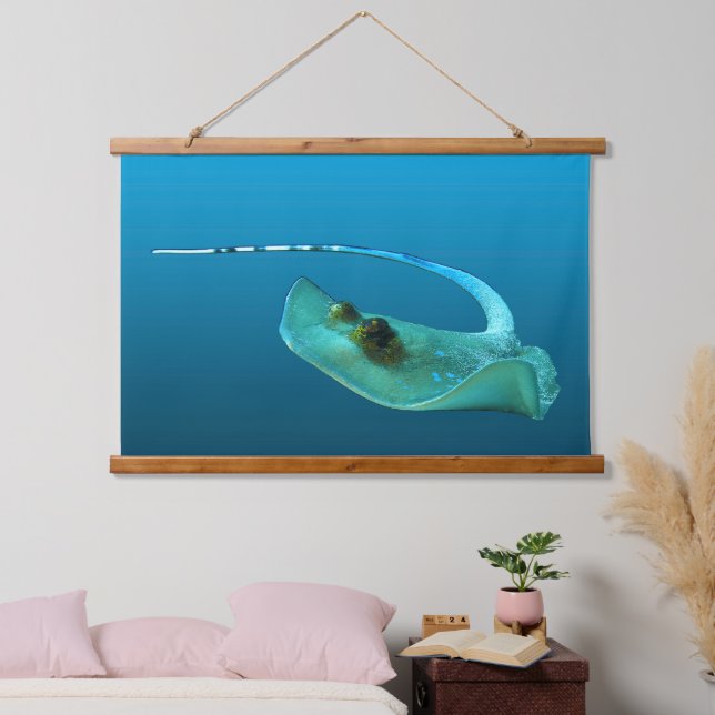 Stingray in motion! Gradient blue background |  Hanging Tapestry (Bedroom)