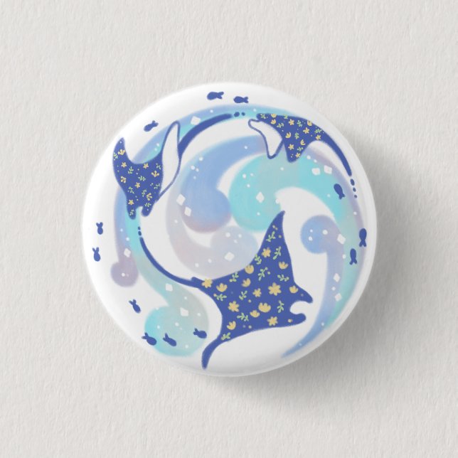 Stingray in Ocean Illustration Button (Front)