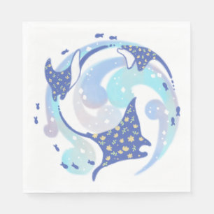 Stingray in Ocean Illustration Napkins