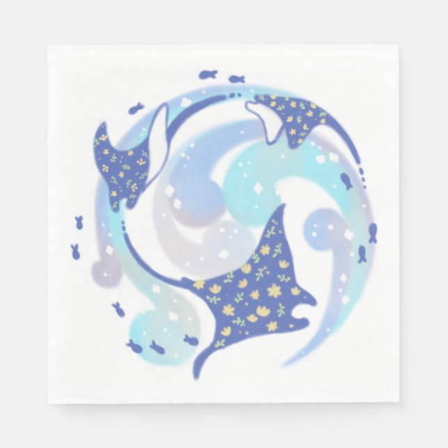 Stingray in Ocean Illustration Napkins (Front)