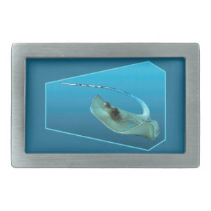 Stingray moving! Design gradient blue background   Belt Buckle