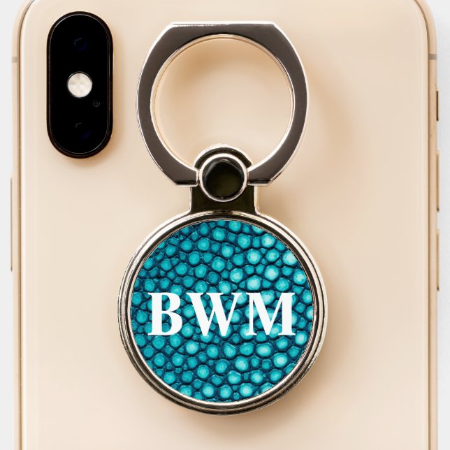 Stingray Ocean Blue Leather Phone Ring Stand (Close Up)