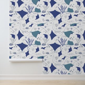 Stingrays Blue White Ocean Print
