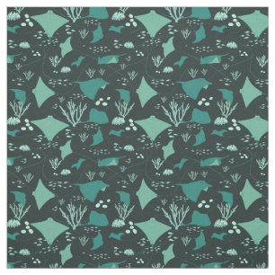 Stingrays Manta Rays Blue Ocean Pattern Fabric