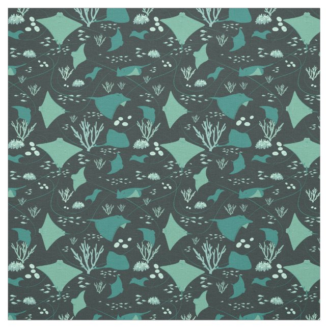 Stingrays Manta Rays Blue Ocean Pattern Fabric (Swatch)