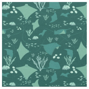 Stingrays Manta Rays Blue Underwater Pattern Fabric
