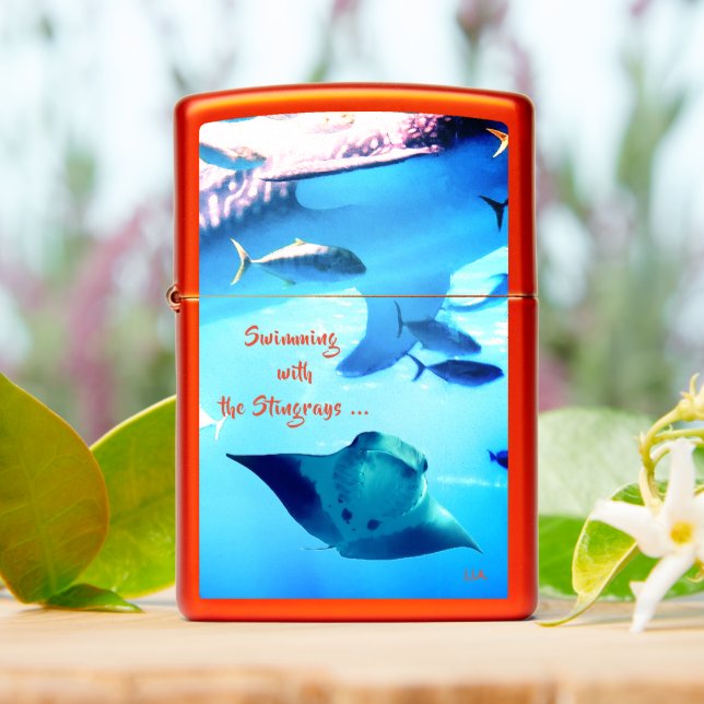 Stingrays Ocean Swimming w/ Initials or name Zippo Lighter (On Table)