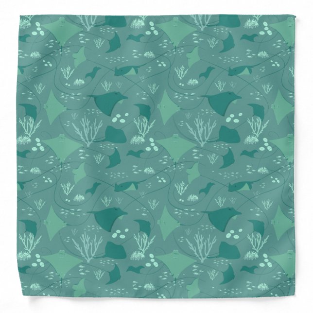 Stingrays Pattern Cool Blue Ocean Print Bandana (Front)