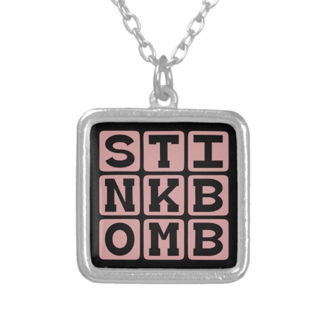 Stink Bomb, Smelly Prank Silver Plated Necklace (Front)