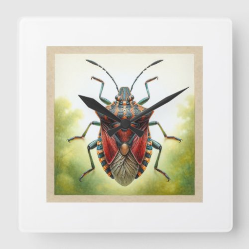 Stinkbug dorsal view realistic watercolor and ink  square wall clock
