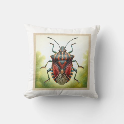 Stinkbug dorsal view realistic watercolor and ink  throw pillow