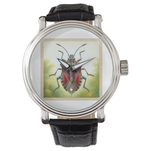Stinkbug dorsal view realistic watercolor and ink  watch