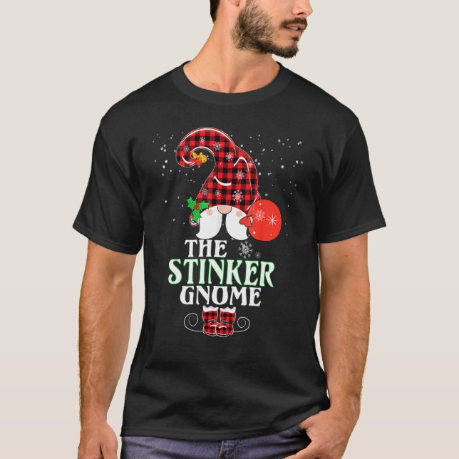 Stinker Gnome Buffalo Plaid Matching Family Christ T-Shirt (Front)