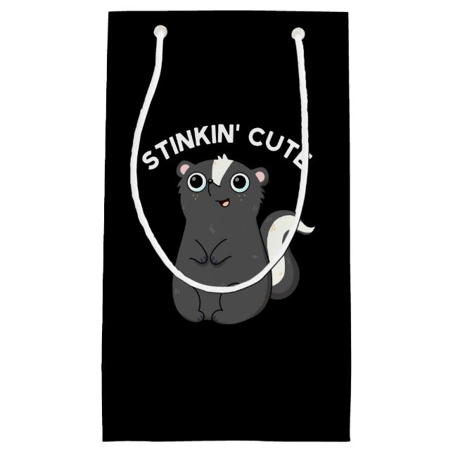 Stinkin Cute Funny Skunk Pun Dark BG Small Gift Bag (Front)