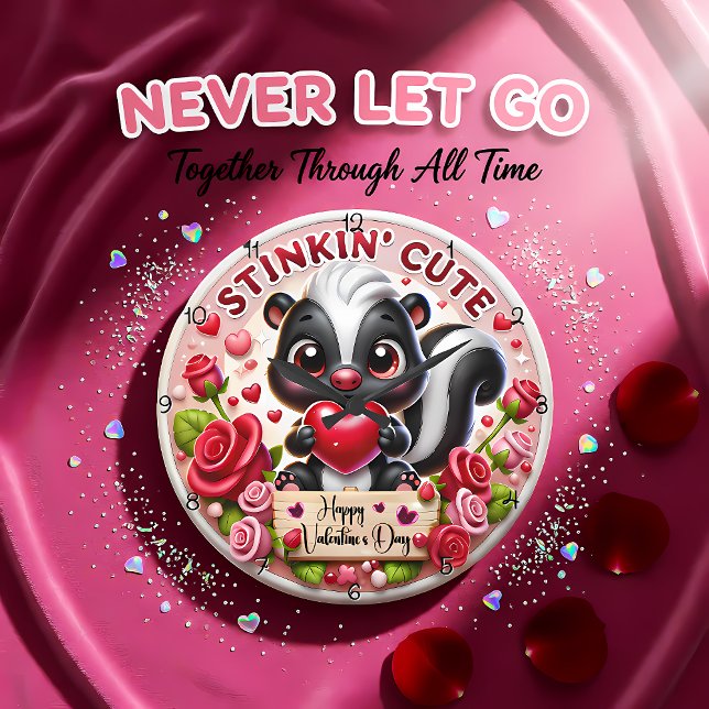 Stinkin Cute Skunk Valentine Large Clock (Creator Uploaded)