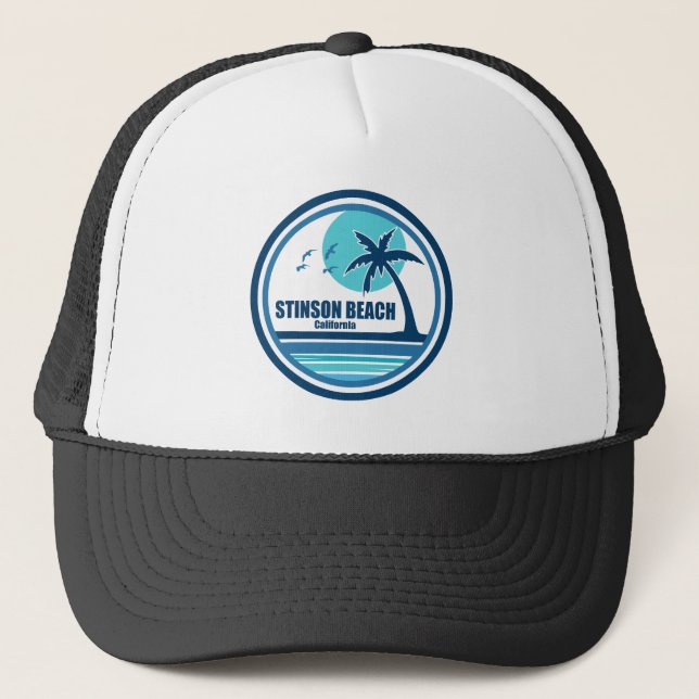 Stinson Beach California Palm Tree Birds Trucker Hat (Front)