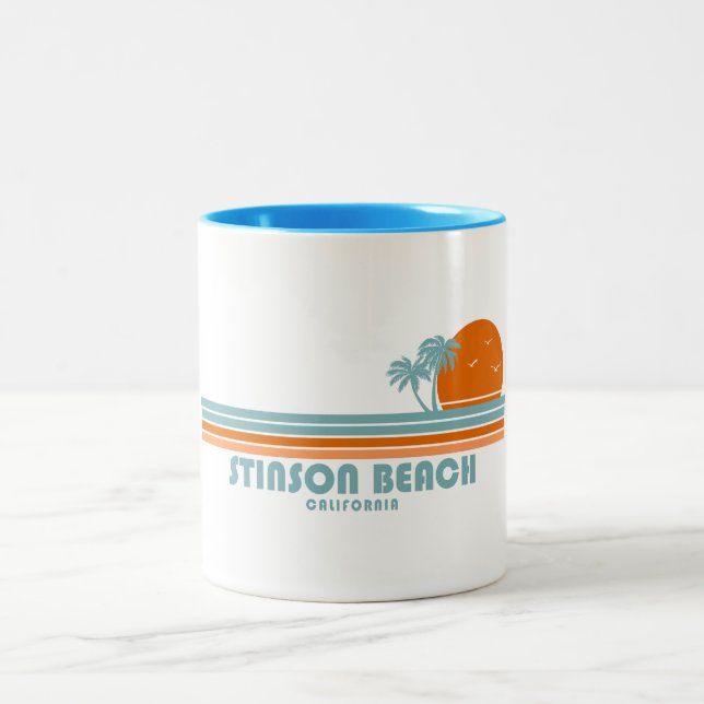 Stinson Beach California Sun Palm Trees Two-Tone Coffee Mug (Center)