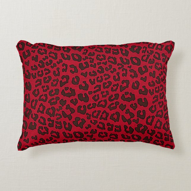 Stippled Cranberry Red Leopard Print Accent Pillow (Front)