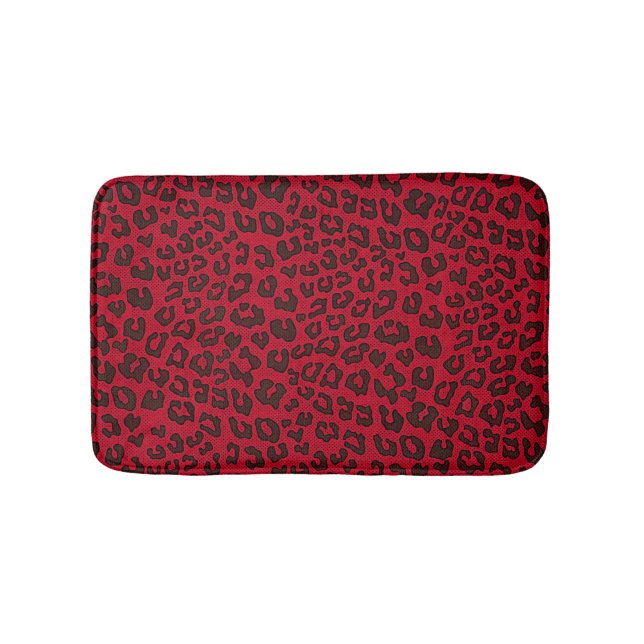 Stippled Cranberry Red Leopard Print Bath Mat (Front)