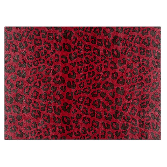 Stippled Cranberry Red Leopard Print Cutting Board (Front)
